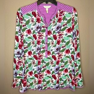 Matilda Jane Dusk‎ Or Dawn Floral Polka Dot Print Peasant Style Blouse Size Med.